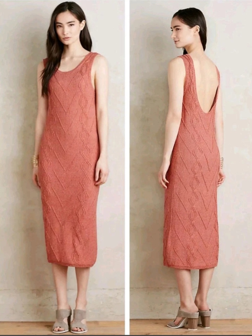 Anthropologie Callahan Terracotta Cable-Knit Midi Dress